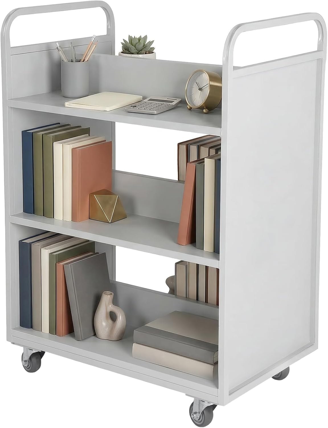 ETOYA Rolling Bookshelf Slanted Single Sided Archive Storage Cart with Swivel Lockable Casters for Libraries Offices Home Shelves and Schools (T)