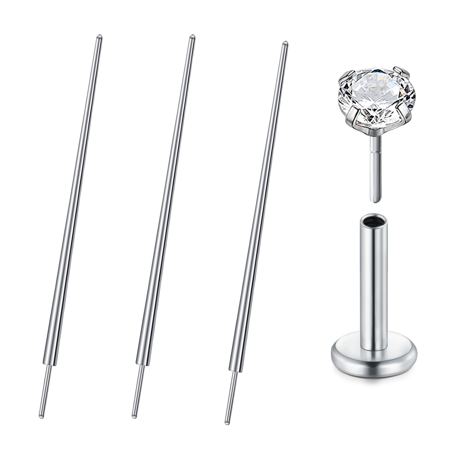 QWALITPiercing Taper Threadless Piercing Changing Tool Piercing Taper Insertion Tool Piercing Threader Tool Flat Back Earring Applicator Tool Labret Titanium Threadless Insertion Pin 16g 18g 20g