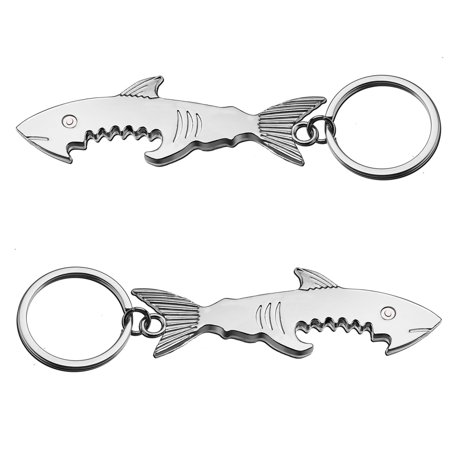 2 Pack Shark Beer Bottle Opener Funny Metal Corkscrew Beer Opener Tool Key Chain Ring Pendant