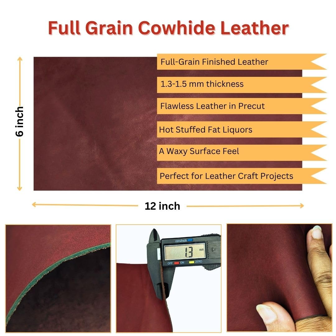 Real Leather Sheets, Maroon, 6" X 12" - Image 4