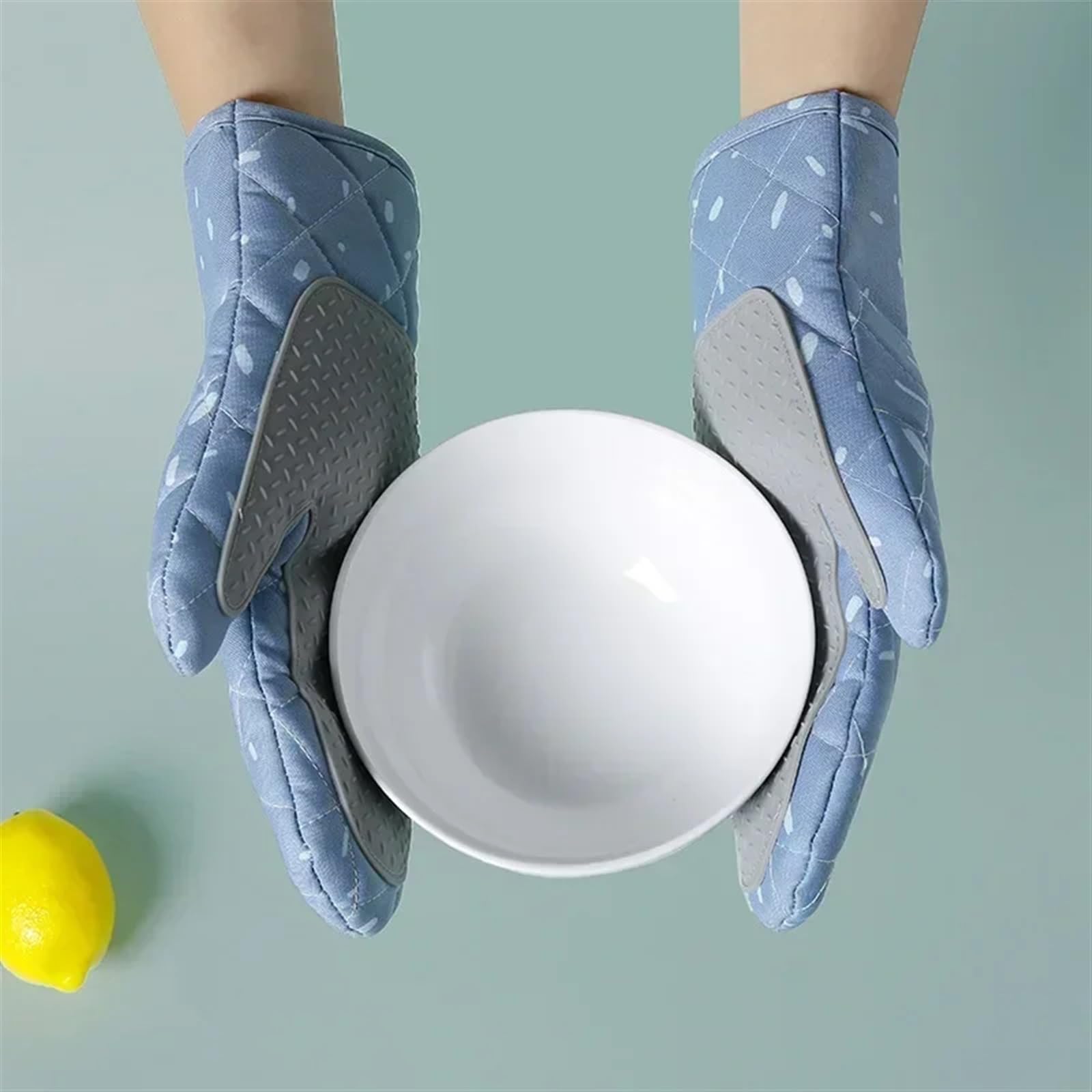 Gants de Cuisine en Silicone antidérapants, en Coton résistant à la Chaleur, pour Micro-Ondes et Usage Domestique (Lot de 2). Compatibles avec Les barbecues et Autres cuissons au Micro-Ondes.