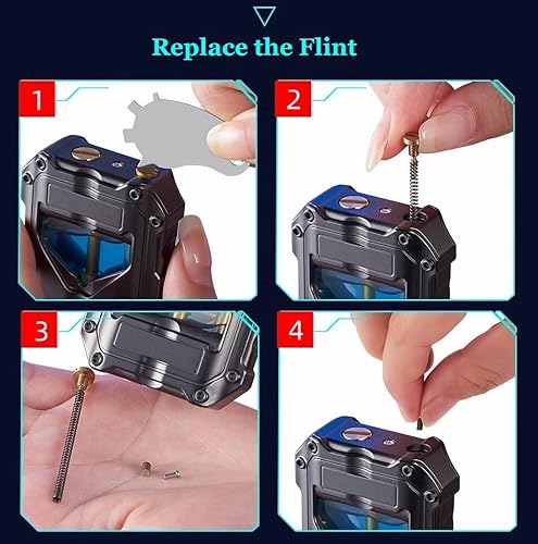 Miniatura 7 de Encendedor de trinchera con luz LED azul, encendedor mecánico transparente novedoso, regalos únicos para hombres (negro)