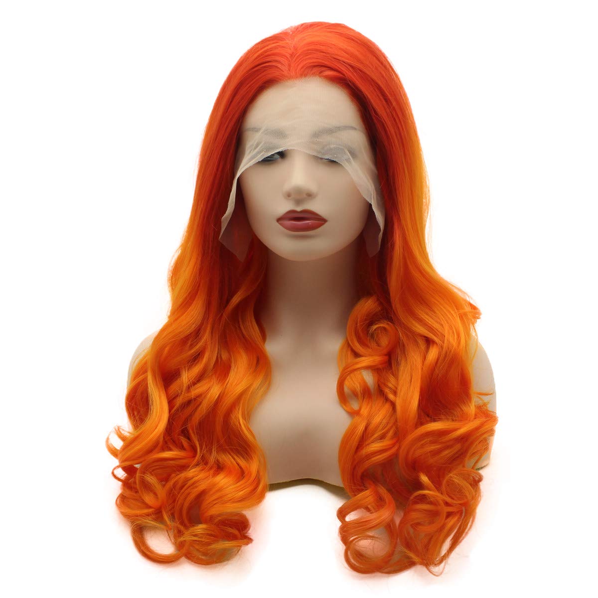 Hair Wavy Long 24inch Orange Root Light Orange Ombre Heavy Density Realistic Synthetic Lace Front Wigs