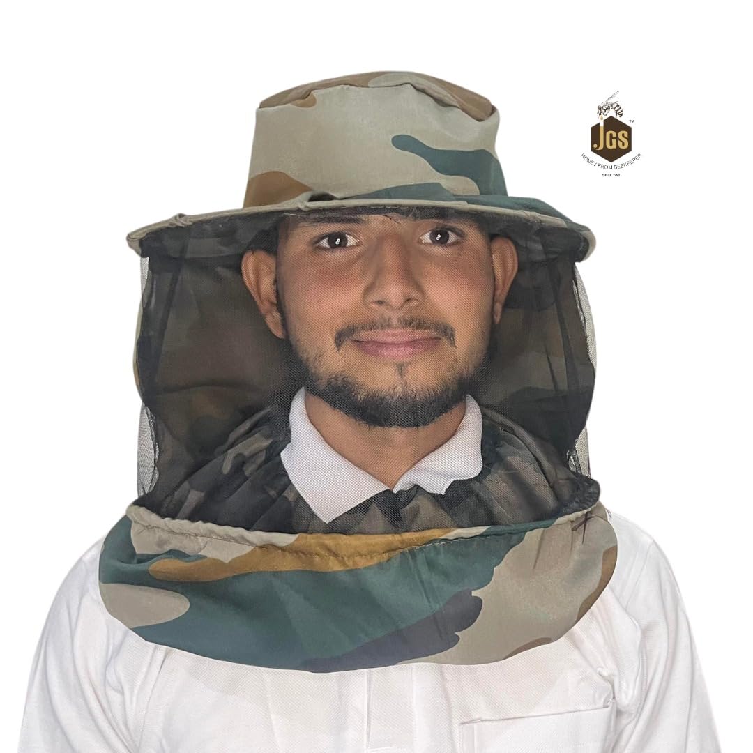 JGS Bee Cap Honeybee Cap | Bee Veil for Protection of Face from Honey Bee Sting | Sting Protection with Neck Protection (Army Print Colour) - Image 4 thumbnail