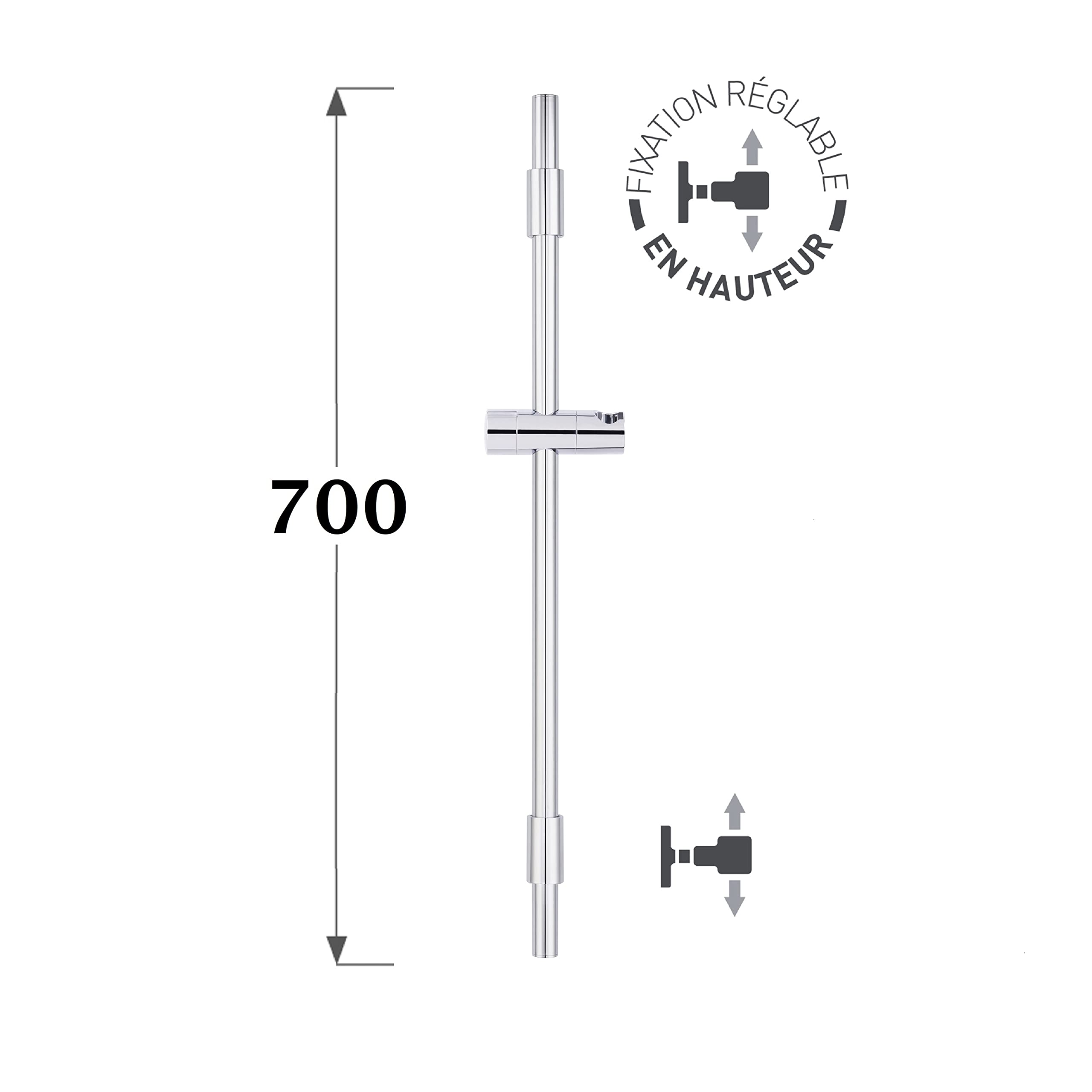 Set de ducha TRÍO POLA: teleducha 1 chorro + flexible inox 1,5 m + barra de ducha cromada regulable | Diseño funcional y resistente | EUROSANIT