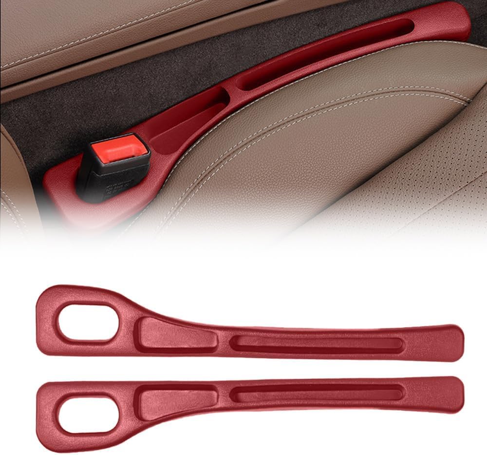 2PCS Car Seat Gap Filler Organizer with Phone Holder, C ar Seat Gap Organizer for Prevent Falling,Essential Car Accessories Ca r Side Seat Ga p Filler (Red)