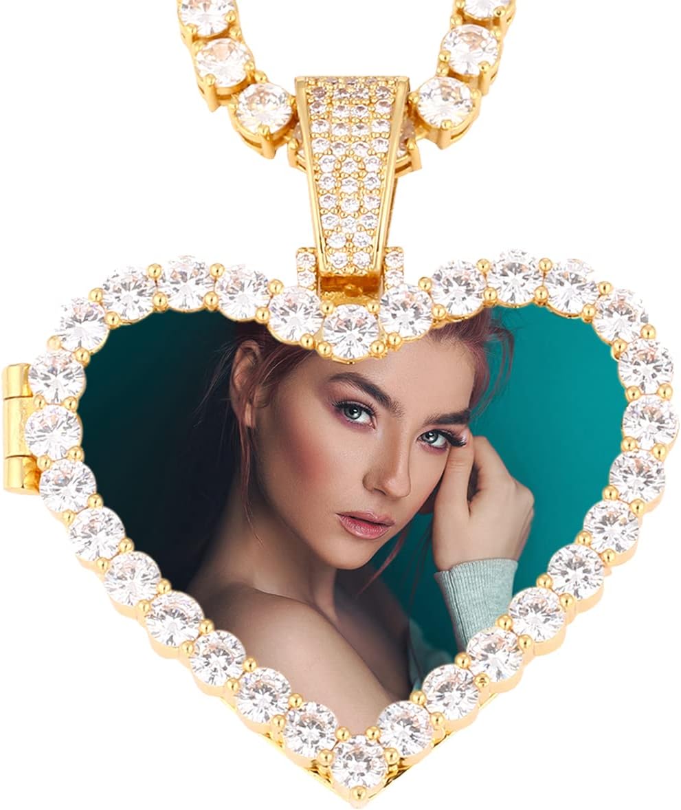 YIMERAIRE Customized Picture Necklace 18k Gold Plated Black/Gold/Silver Personalized Circle Chain Picture Dog Tag Pendant CZ Zicronia Custom Photo Pendant for Men Women