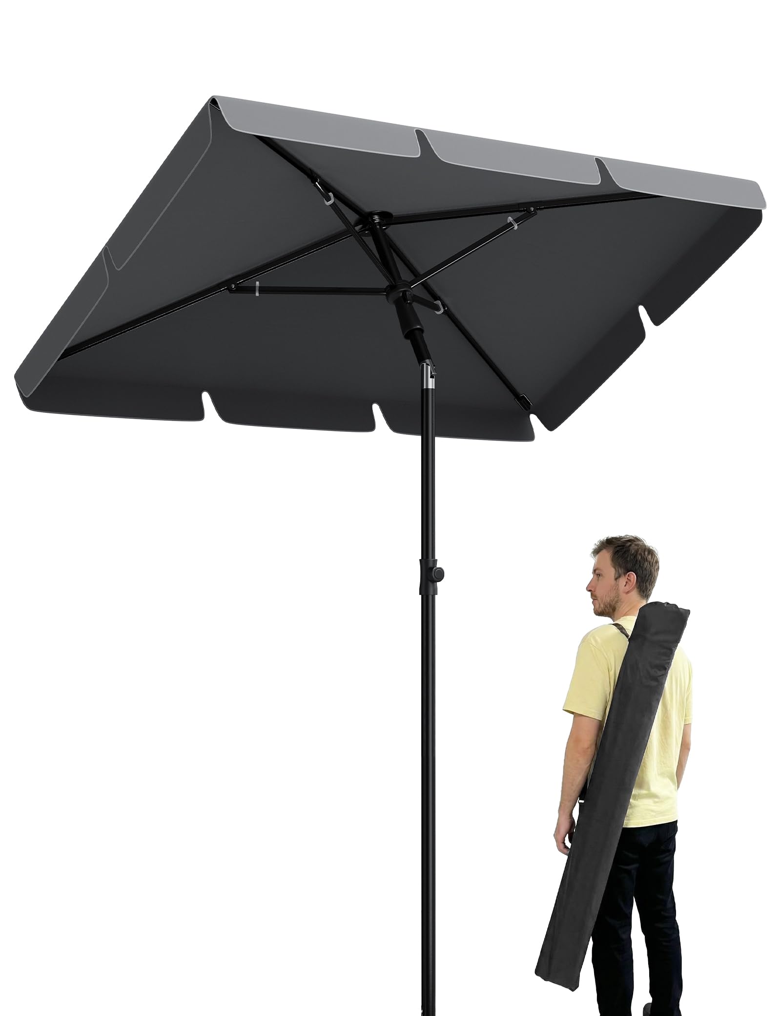 GarveeLife Parasol de balcon - 200 x 125 cm - Avec housse de parasol UV50+ - Rectangulaire - Pliable et réglable en hauteur - Avec support - Idéal pour balcon, jardin et terrasse, anthracite