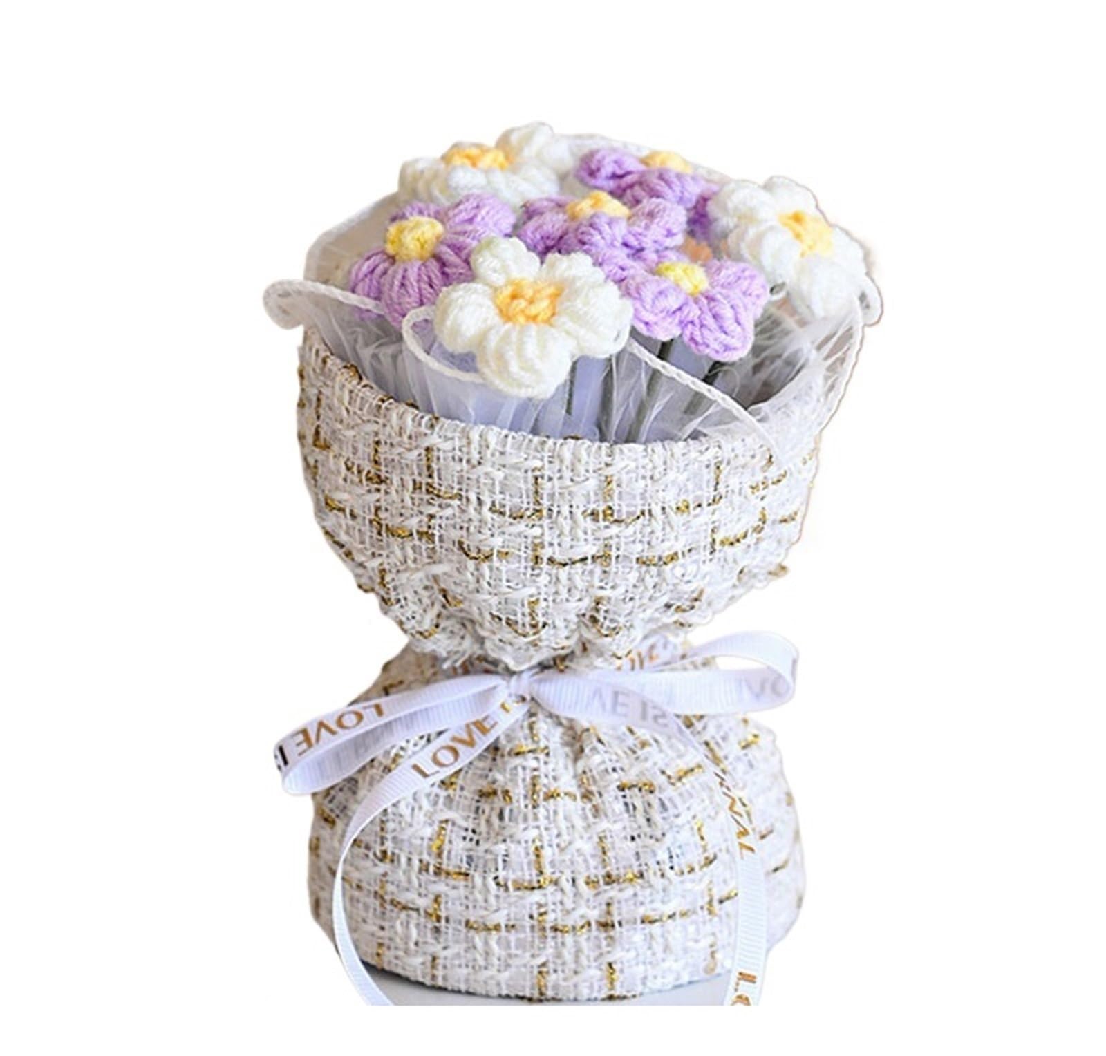 ZHSOAO Crochet Flowers Bouquet Rose Hand-Knitted Graduation Wedding for Weddings Birthdays(Color3)