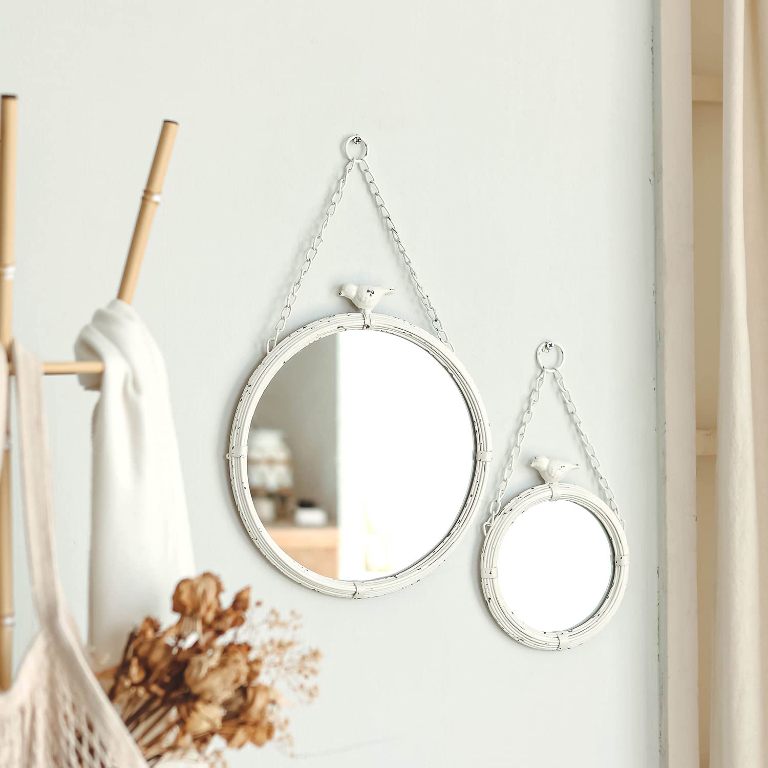 NIKKY HOME 6.7 Inch Decorative Small Hanging Mirrors Vintage Rustic Round Metal Framed Wall ...