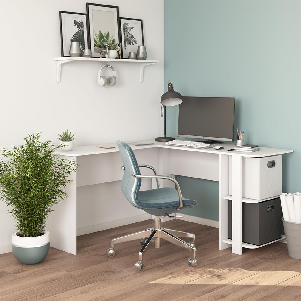 Vicco Scrivania angolare Nikita, Bianco, 140 x 140 cm, con vani a giorno per possibilità di appoggio flessibili