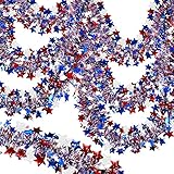 2 Pack Total 66 FT 4th of July Garland Decorations, Red White and Blue Garland Patriotic Tinsel Garlands USA 250th Anniversary Independence Day Memorial Day Decor for Car Golf Cart Parade Float Bike
