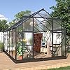 HOWE 8x14x7.5 FT Polycarbonate Greenhouse 2 Sliding Doors 4 Vent Window Walk-in Premium Greenhouse Storage Shed Outdoor Aluminum Large Hot House for Sunroom Garden Backyard Matte Black