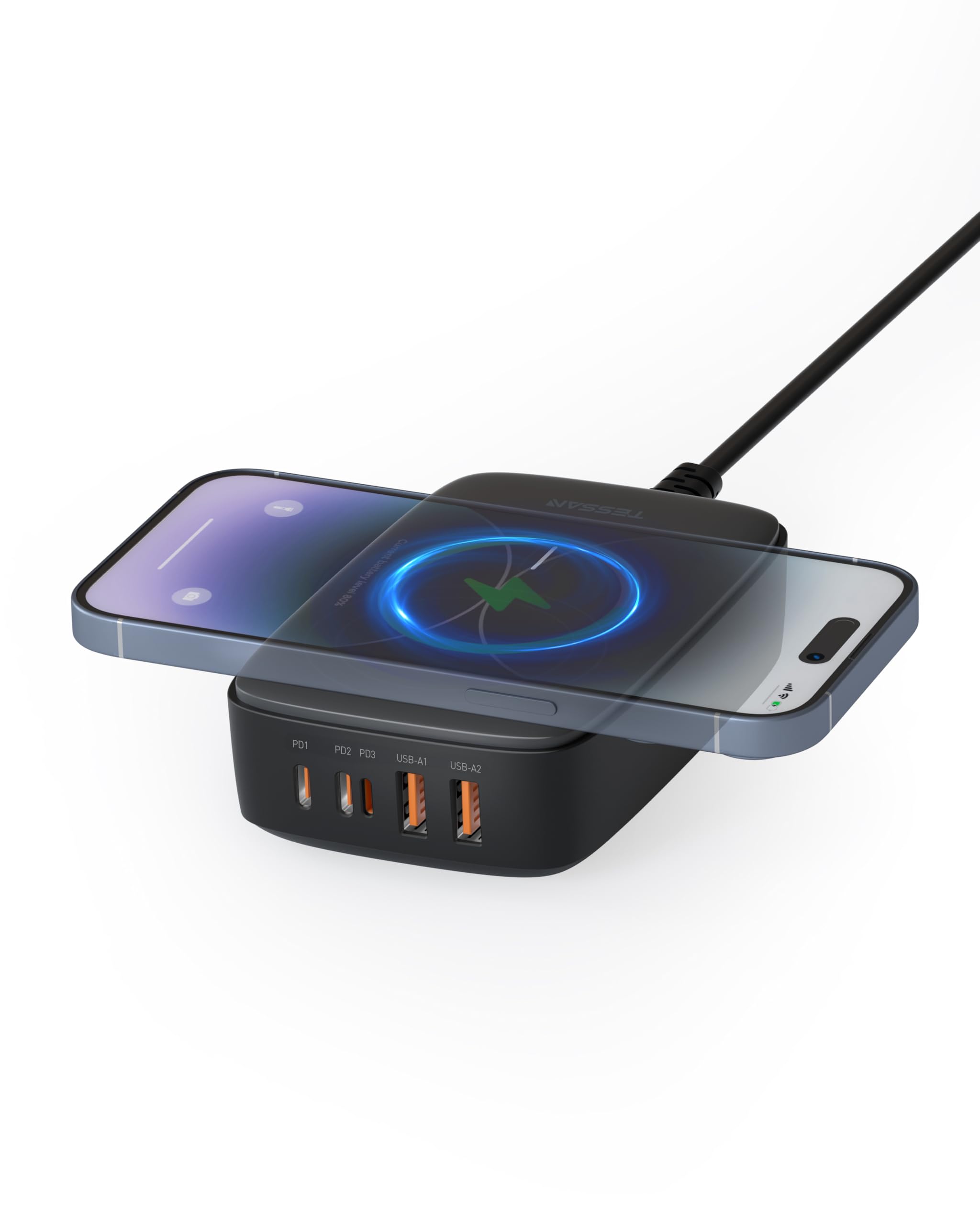 TESSAN 65W USB Charging Station, 6-in-1 USB Charger with Wireless Charging | 15W fast wir…