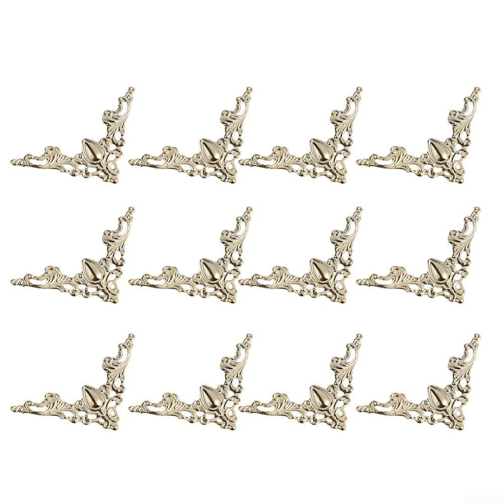 Antique Corner Stickers, Metal Decorative Corner Covers, 12PCS for Furniture and Boxes (Yellow)