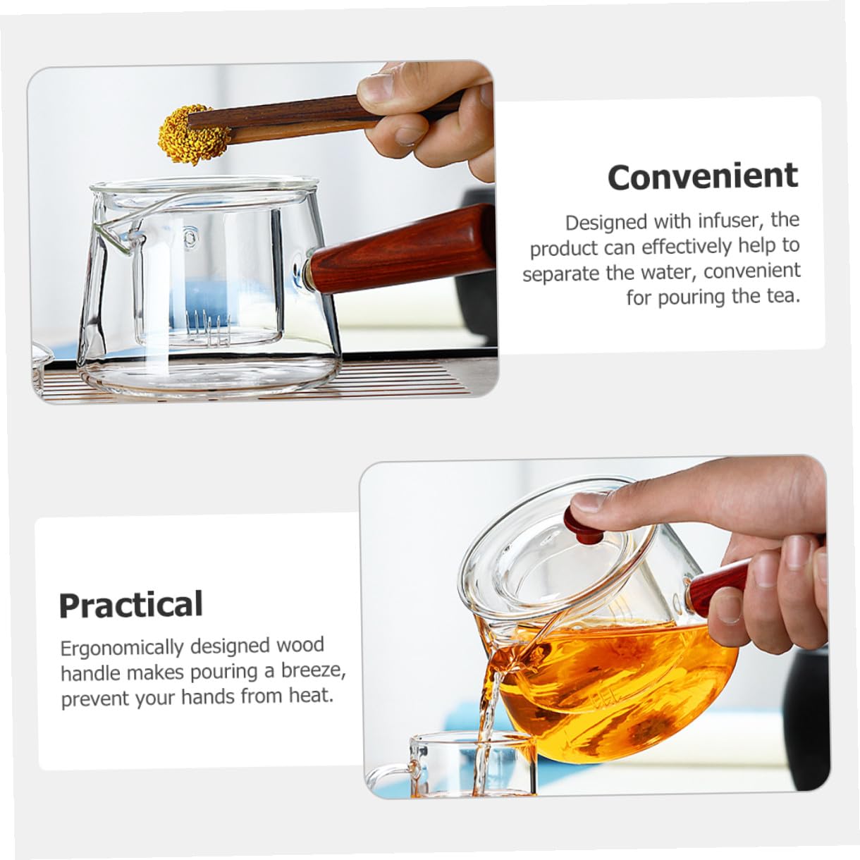 Teiera di Vetro da 500ml Infusore, Design Staccabile | Facile da Pulire, Comoda per Versare Tè, per Tisane Cinesi e Tè Kung Fu, Vetro Trasparente