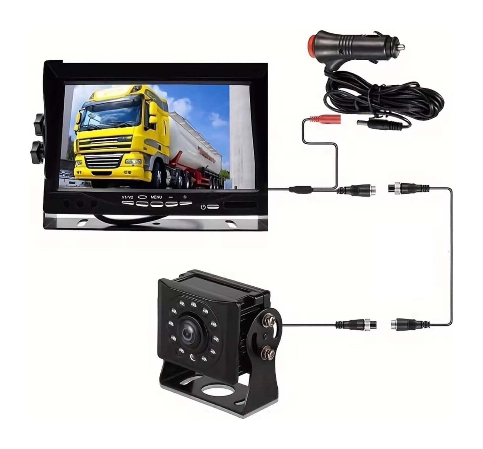Kit Caméra Recul Filaire avec Écran TFT HD 7 Pouces Haute Résistance Vision Nocturne Grâce 12 LED Infrarouges Voitures Camions Idéal Caméra De Recul Étanche