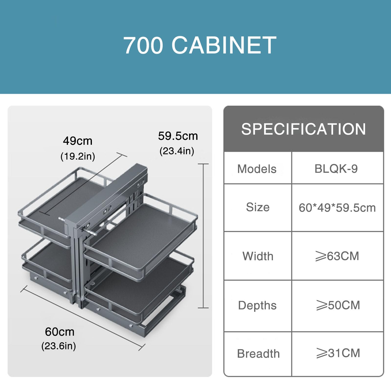 Plateau Tournant Epices, Plateau Tournant Placard Cuisine, Support de Vaisselle Rotatif Entièrement Extractible, Platine Tournante Lazy Susan Organizer,700CABINTE