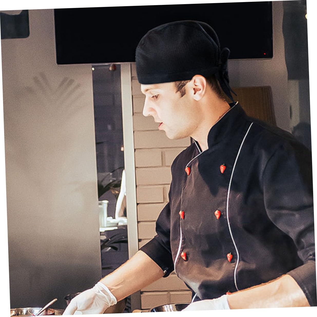 ORFOFE 8 Gorros de Chef Unisex Negros de Algodón para Cocina y Barbacoa, Diseño Japonés Cómodo Que Aporta Profesionalismo y Estilo Simple