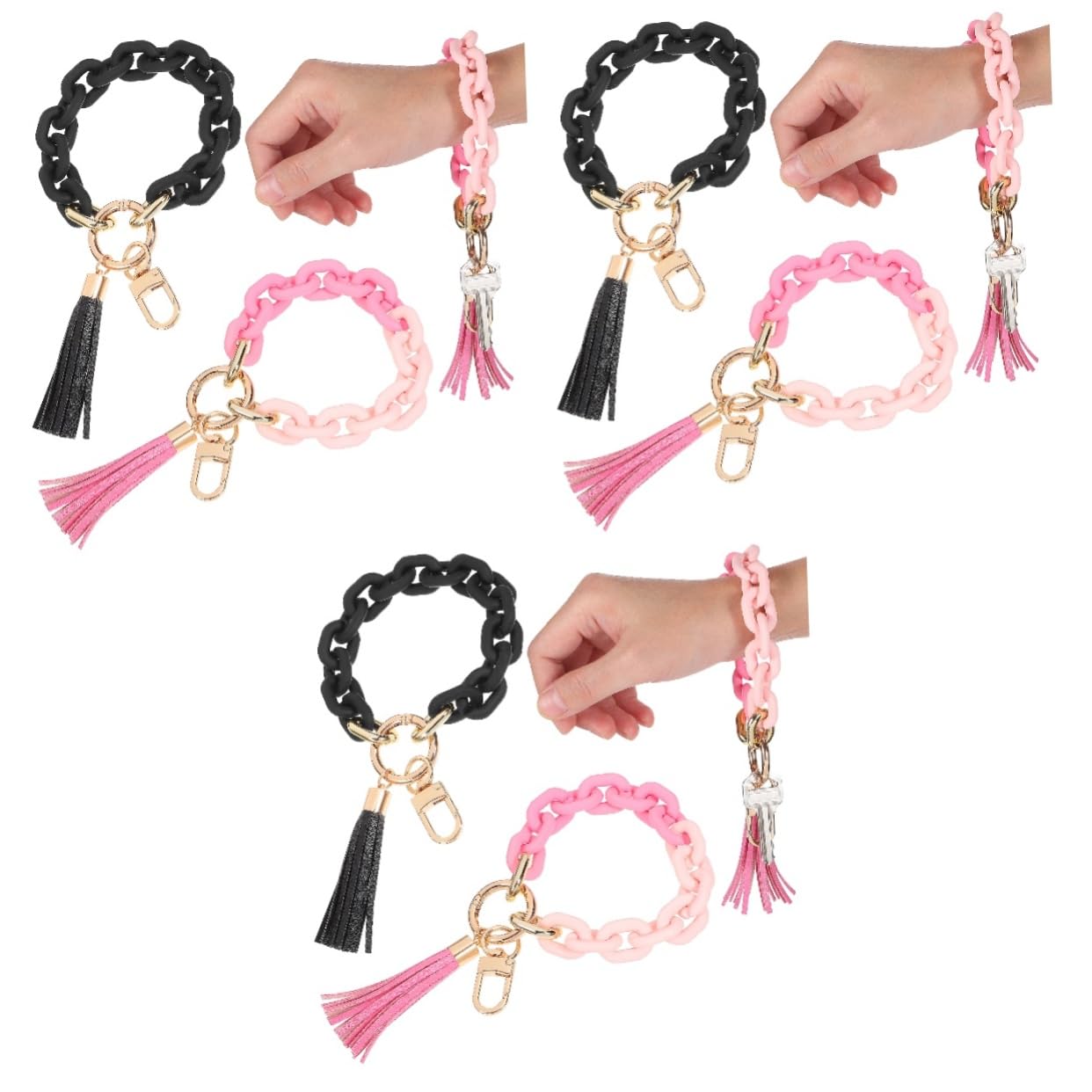 ABOOFAN 6piezas Pulseras Llaveros De Cadena Gruesa Con Borlas Anillos De Acrílico Para Mujer Soporte De Llaves De Casa y Coche