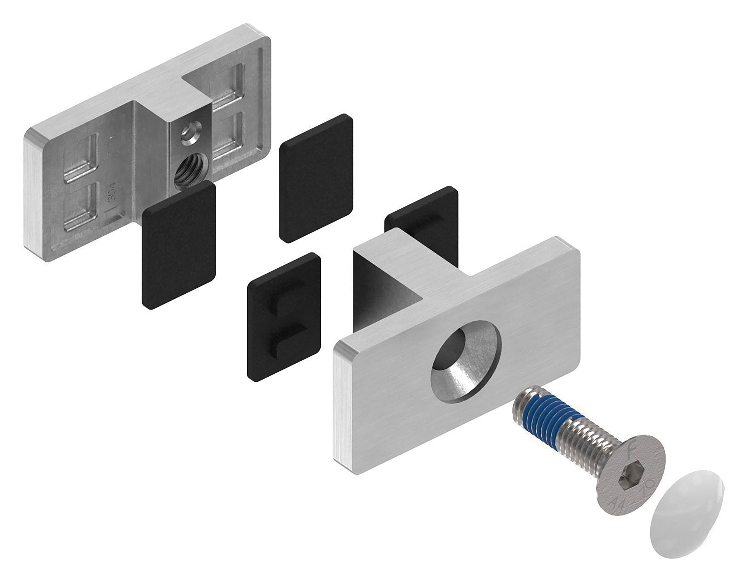 STEINBACHER© | Morsetto per vetro in acciaio inox/allineatore per vetro per parapetti interamente in vetro, V2A