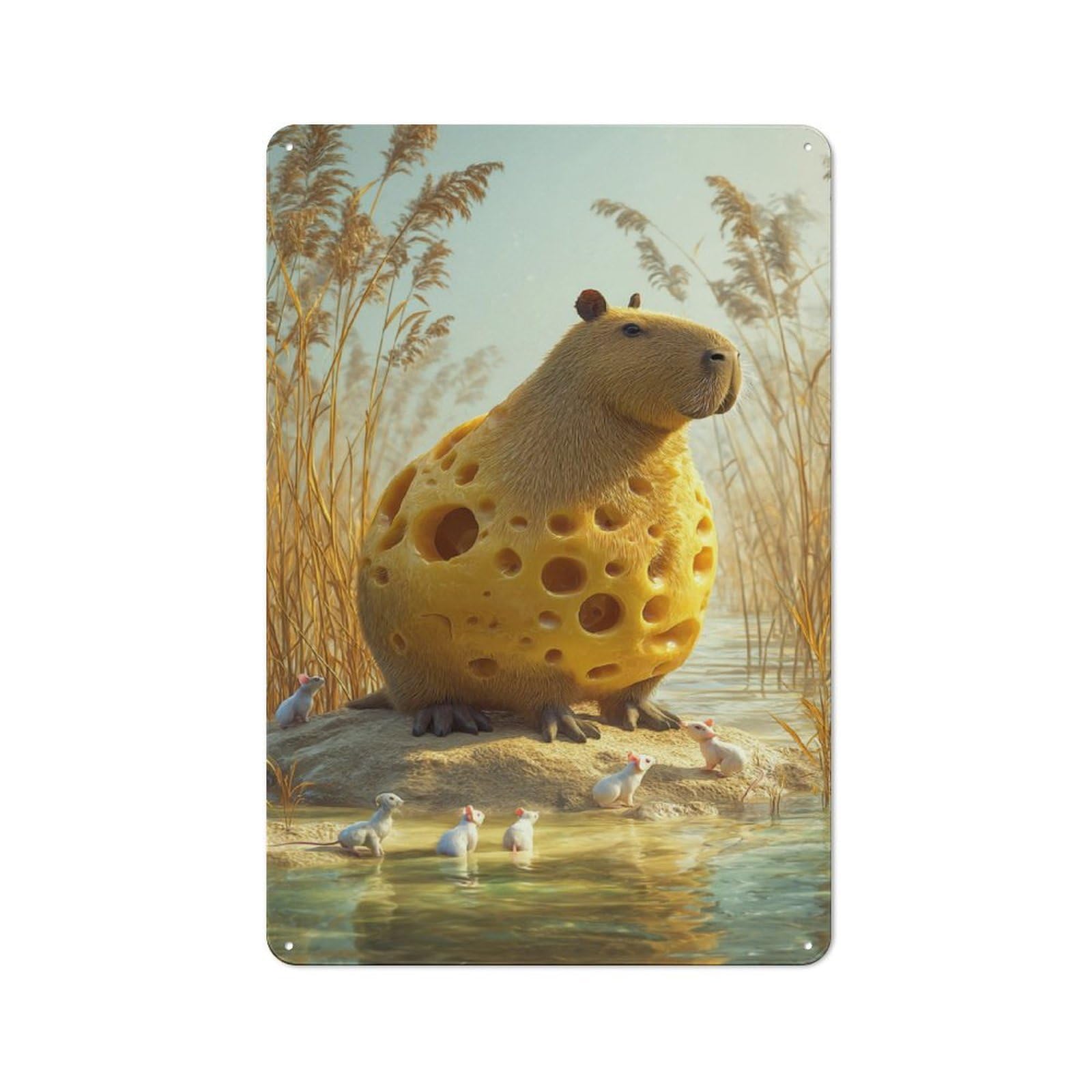 Junmoney Capybara In Cheese Field Cafe Style Metal Wall Decor 30X20cm, Vintage Metal Sign For Coffee Bar, Small Shop Or Dining Room