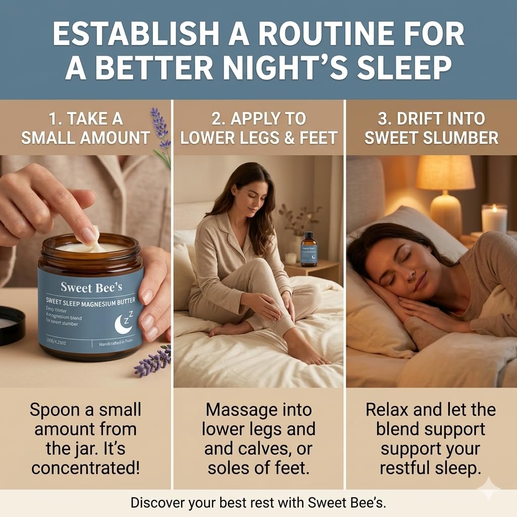 Sweet Bee's Official Sleep Magnesium Butter,Soft Spring Magnesium Cream with Shea & Mango Butter, Arnica & Essential Oils, Nighttime Magnesium Lotion for Leg, Foot, Original Lavender 4oz