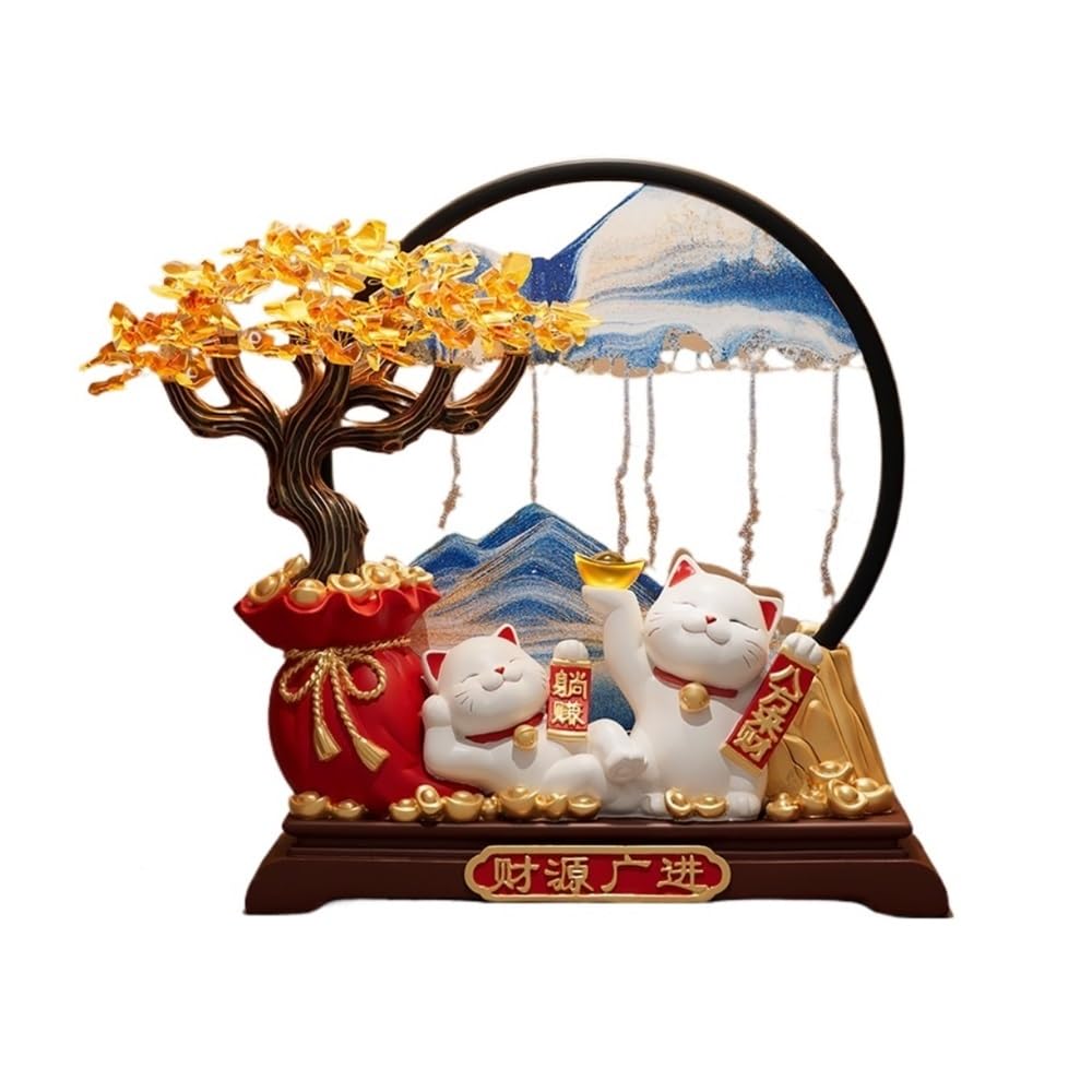 zhuyanbo007 Desk Statue, Lucky Cat & Fortune Tree Ornament - Housewarming Gift, Home & Store Decor(Blue)