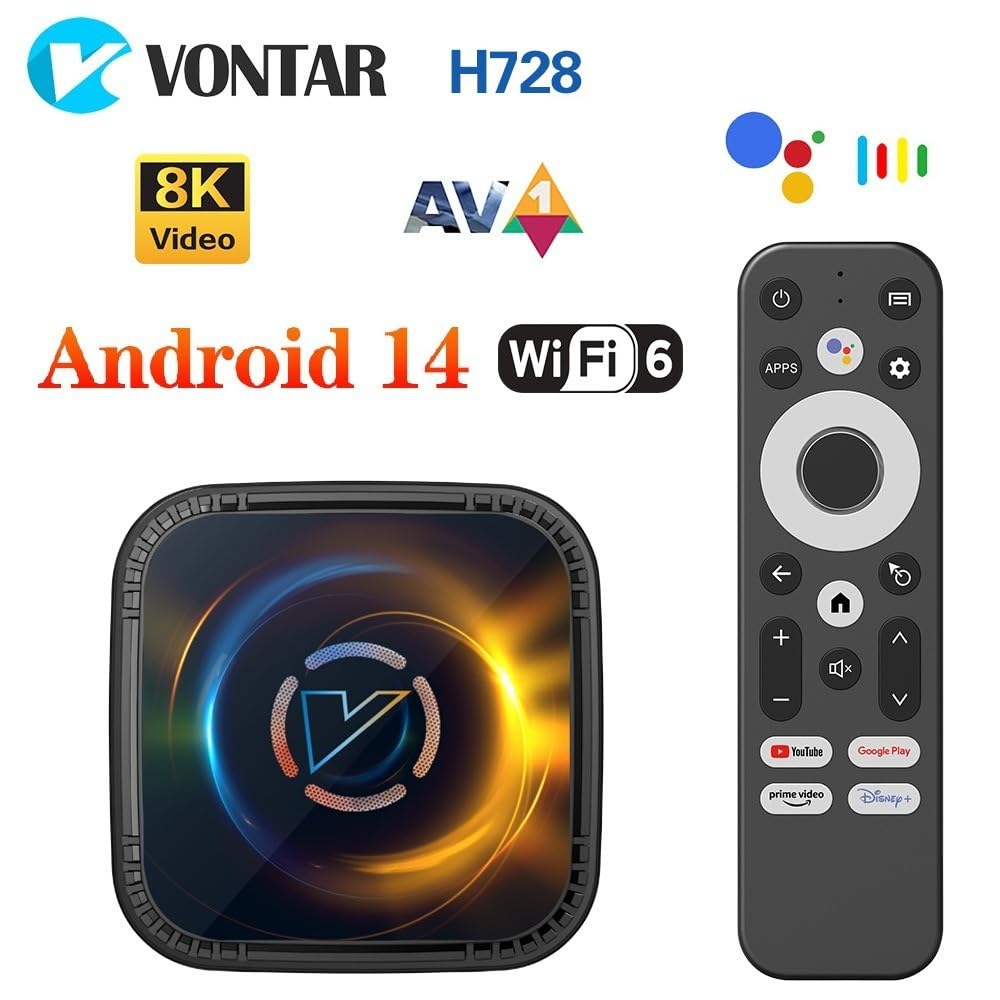 CHROX Android TV Box 14.0, Vontar Wi-FI 6 4 Go RAM 64 Go Rom, H728 CPU Quad-Core 2.4G / 5G Wi-FI BT 5.0 Boîte Android USB 3.0 avec Mini Clavier sans Fil sans Fil,4gb+64gb