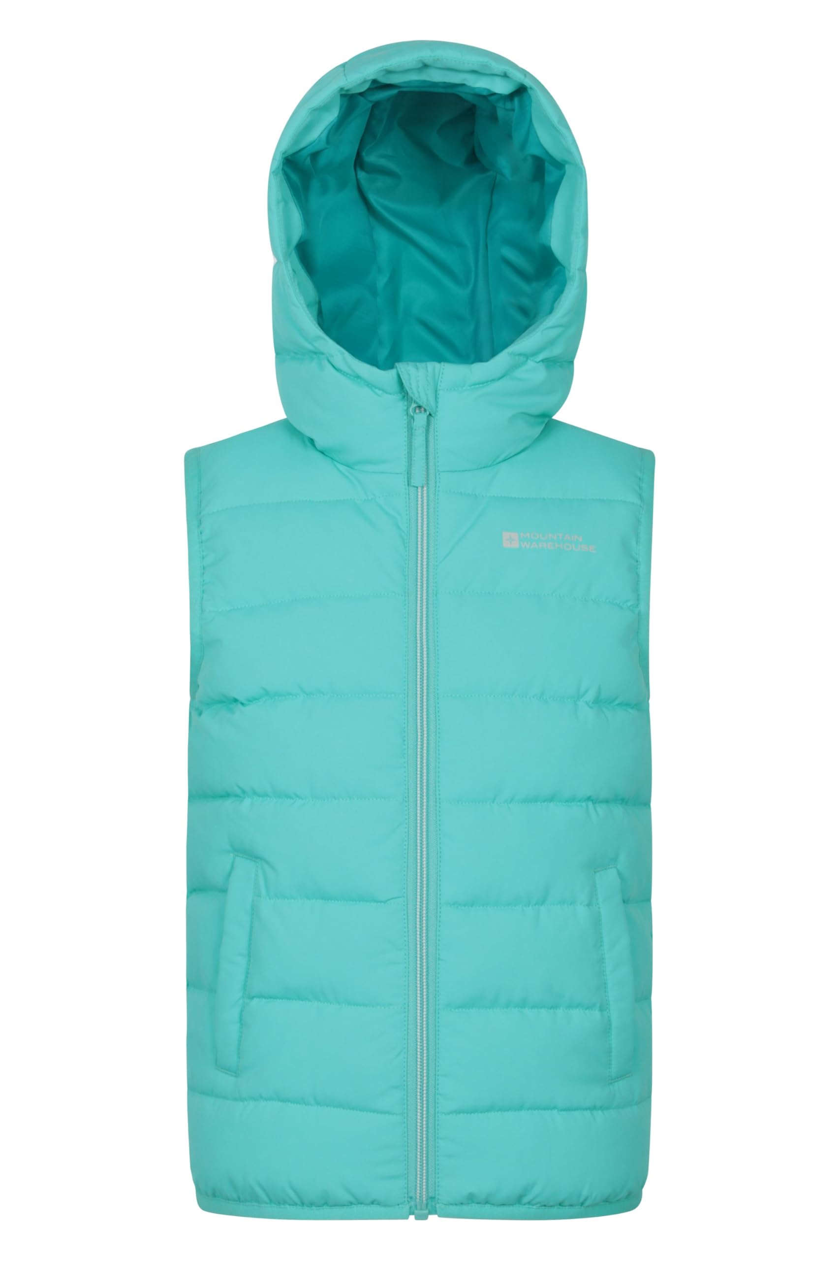 Mountain Warehouse Rocko Kids Water Resistant Hooded Padded Gilet Blue Kids Size 7-8 Years