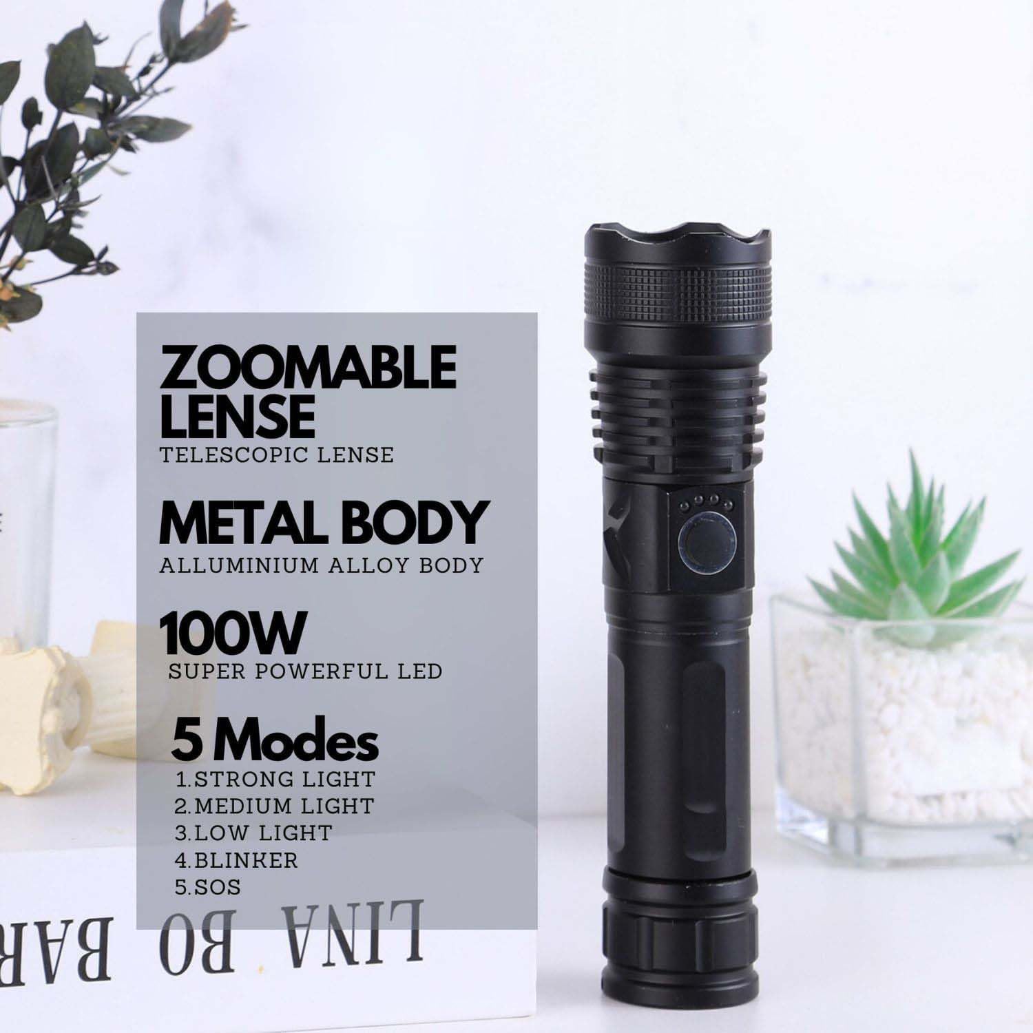 MZ M983 (ZOOMABLE Metal Torch) 5 Modes Flashlight, Super Bright