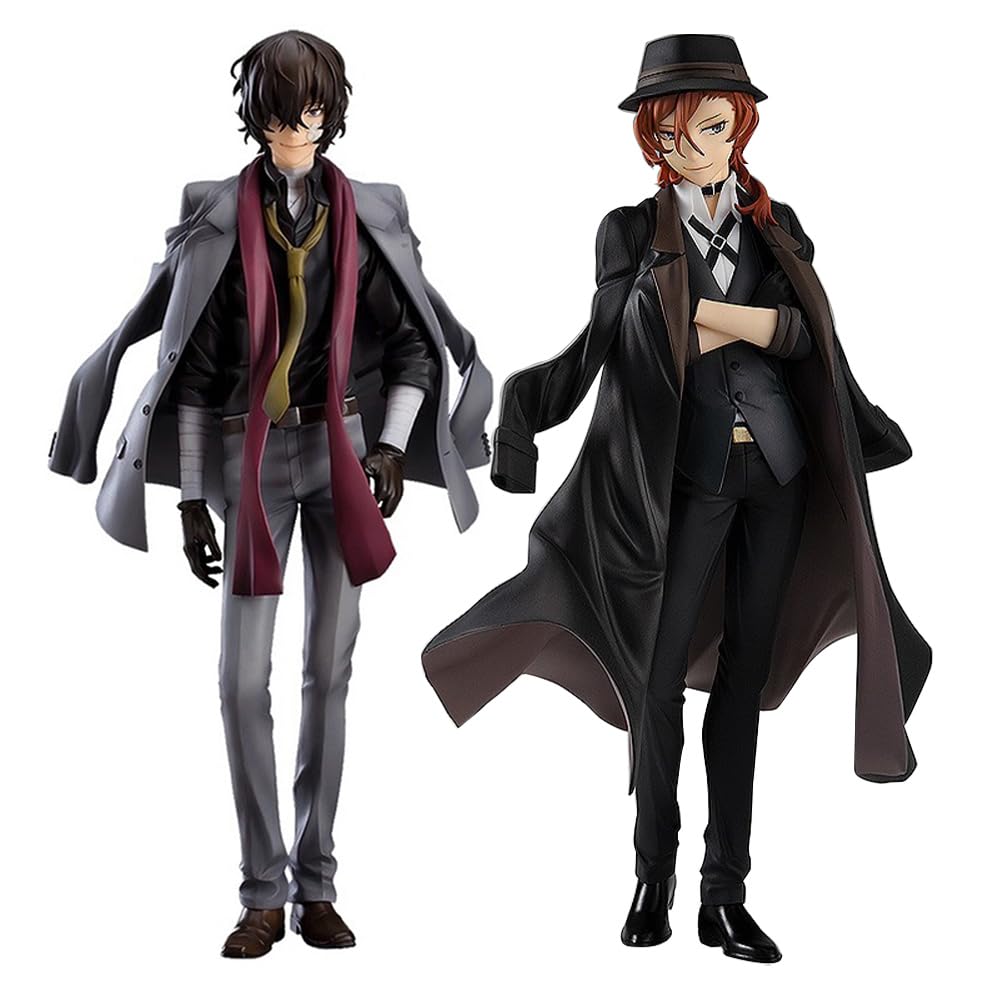 Zhongkaihua 2pcs Anime Figure Dazai Osamu and Nakahara Chuuya Figure Black Uniform Edition Standing Statue Action Figure Collectible Model Desktop Ornaments — image 1