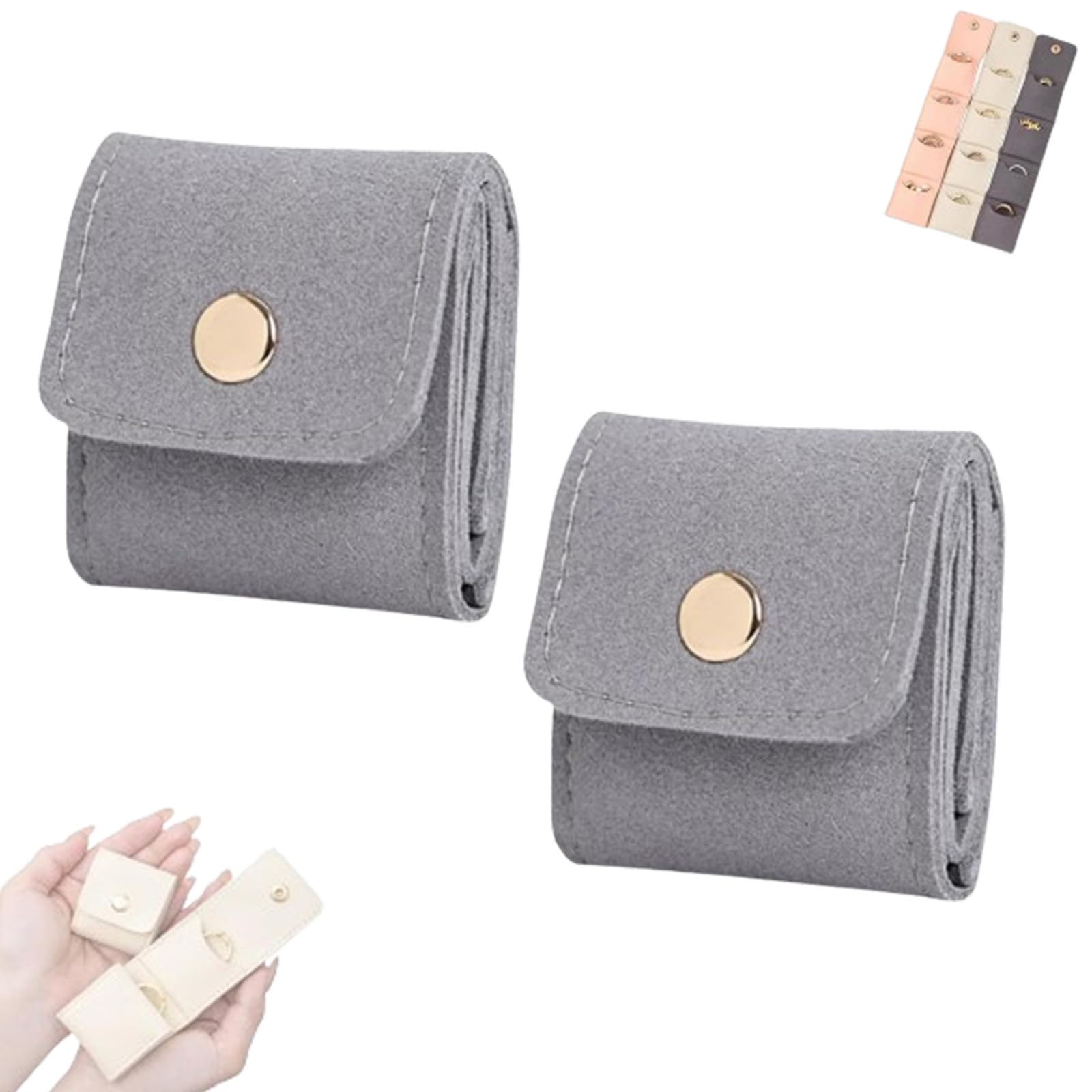 NNBWLMAEE Mini Travel Jewelry Bag, Mini Roll Bag with Buckle, Portable Foldable Organizer Case, Small Pouch for Ring, Earring (2PCS-A)
