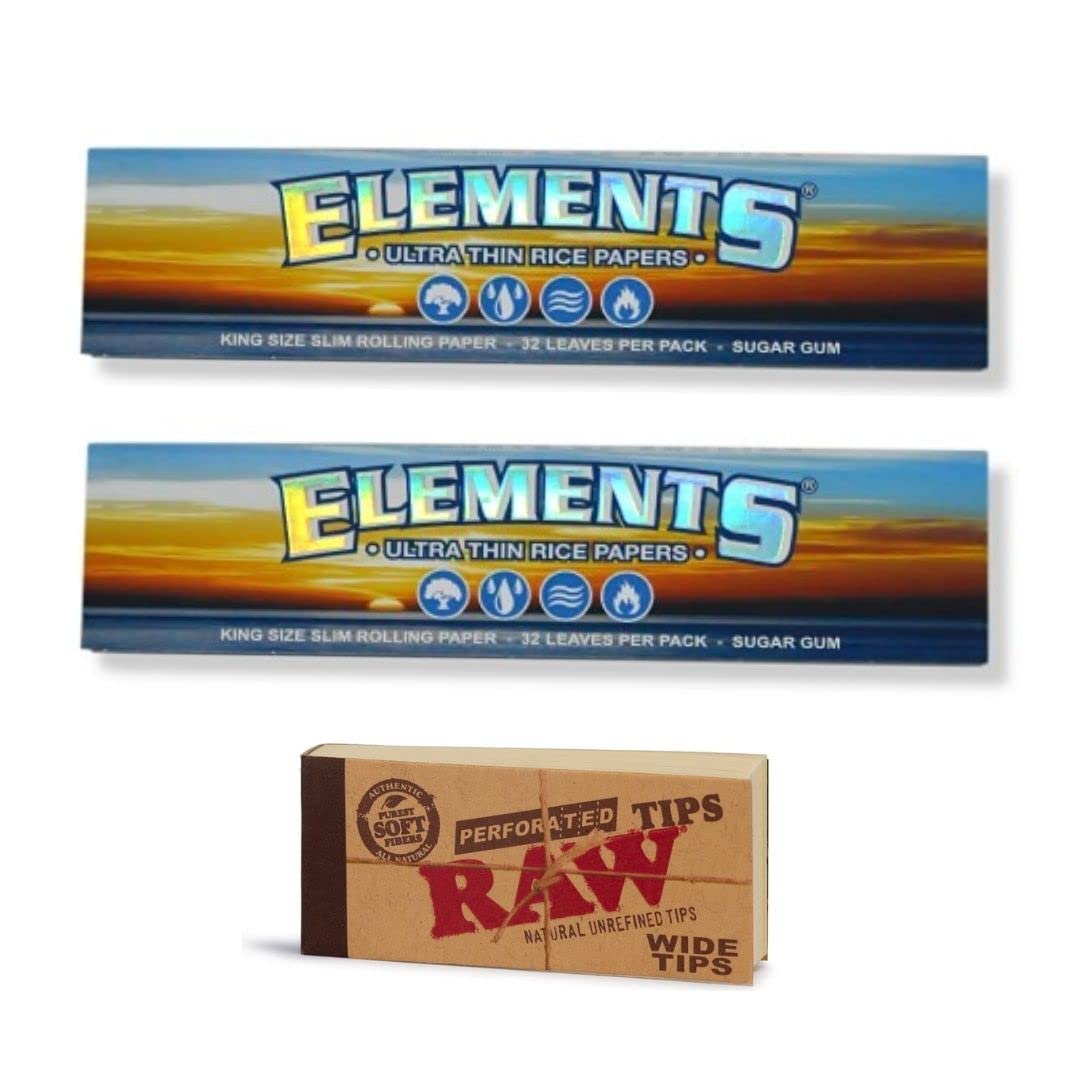 OutonTrip® Elements Blue Rolling Paper with Roach Book - 2 Packs Original Elements Paper, 1 Raw Roach Pad/Filter Tips, Brown OCB - 2x Papers and 1x Filter Pad