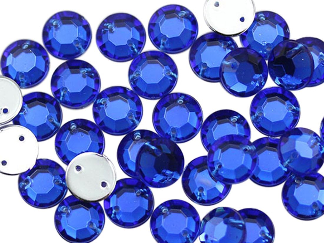 Allstarco 8mm Flat Back Sew On Rhinestones Beads for Crafts Plastic Acrylic Round Gems with Holes for Sewing, Clothing Embelishments, Costume Cosplays Blue Sapphire H104-75 Pieces
