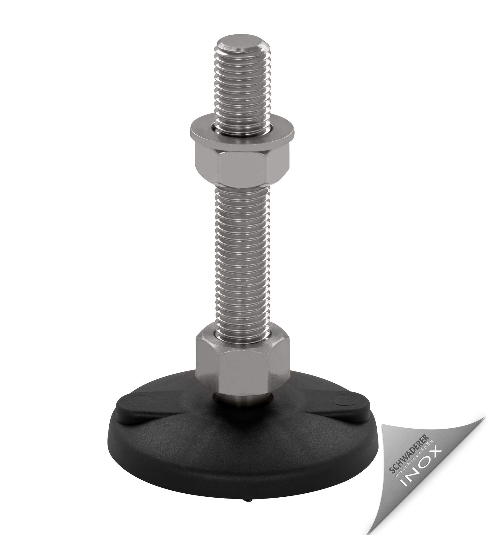Schwaderer Maschinenfuß/Stellfuß/Nivellierfuß/Gelenkfuß, höhenverstellbar KFEB 100 (M30x250), Ø 99mm, Gewinde M30, Länge 250mm, Kunststoff/Edelstahl, Gewinde von M8-M30