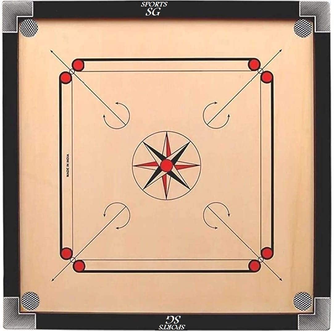 SSG Full Size [ 32*32'Inch ] Waterproof Carrom Board Round Pocket 4mm Plywood , Border 1.5*1.5'Inch with Free Wood Carrom Coinset, 1pcs Striker, 1pcs Carrom Powder