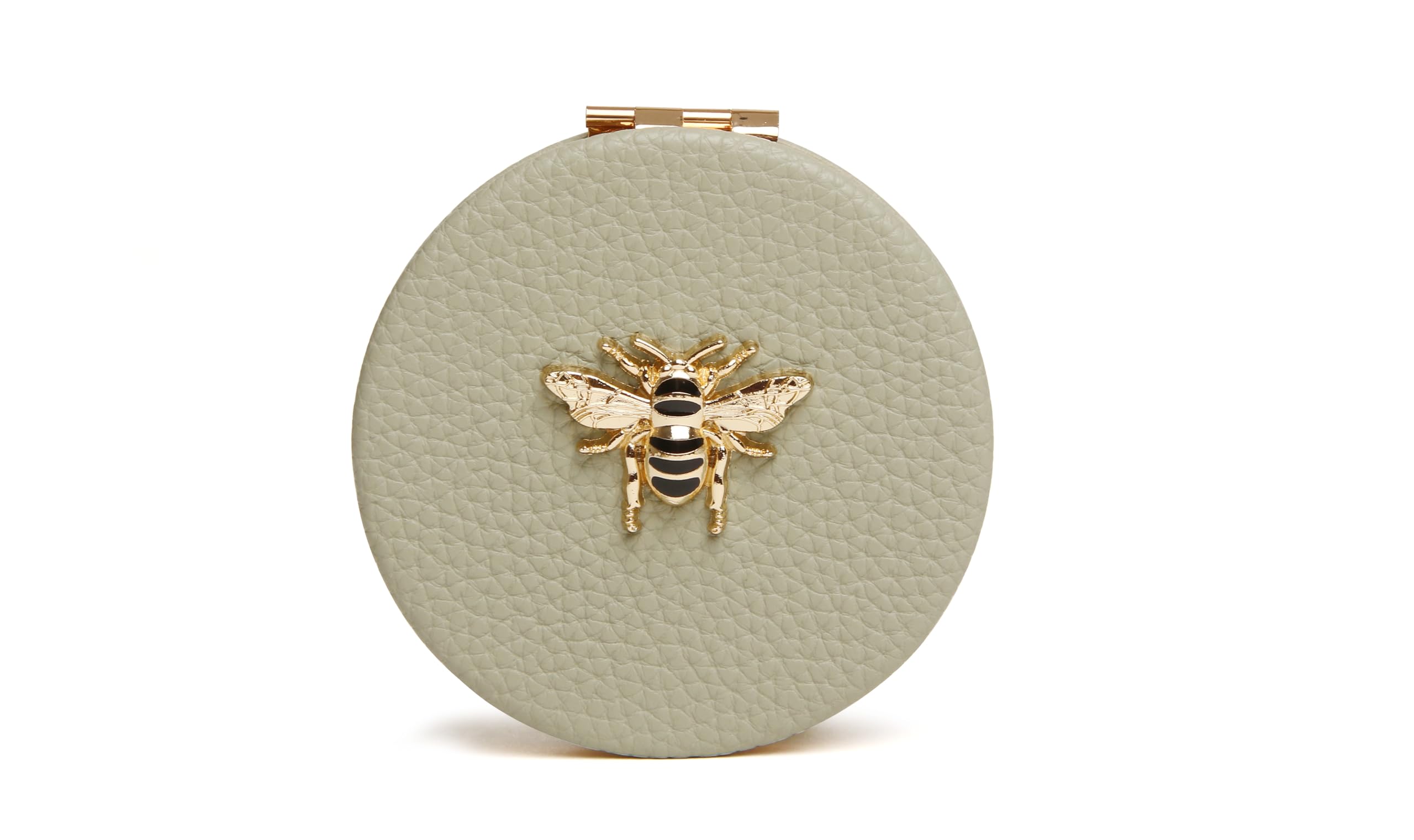 Alice Wheeler Faux Leather Round Compact Mirrors, Gift Boxed, Bee Design - Choice of Design (Pistachio)