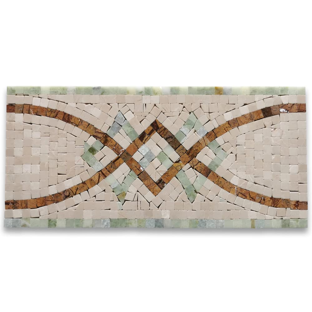 Stone Center OnlineStone Center Online Lovelink Mint 6.3x13.4 Marble Mosaic Border Listello Tile Polished Kitchen Bath Wall Floor Backsplash Shower (1 Piece)