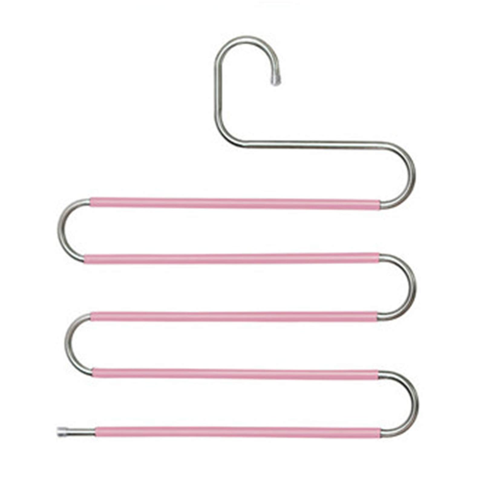 Trousers Hangers Multifunctional Magic Hanger Non-slip Multi-layer Storage Pants Rack Space Saving(Dirty pink)