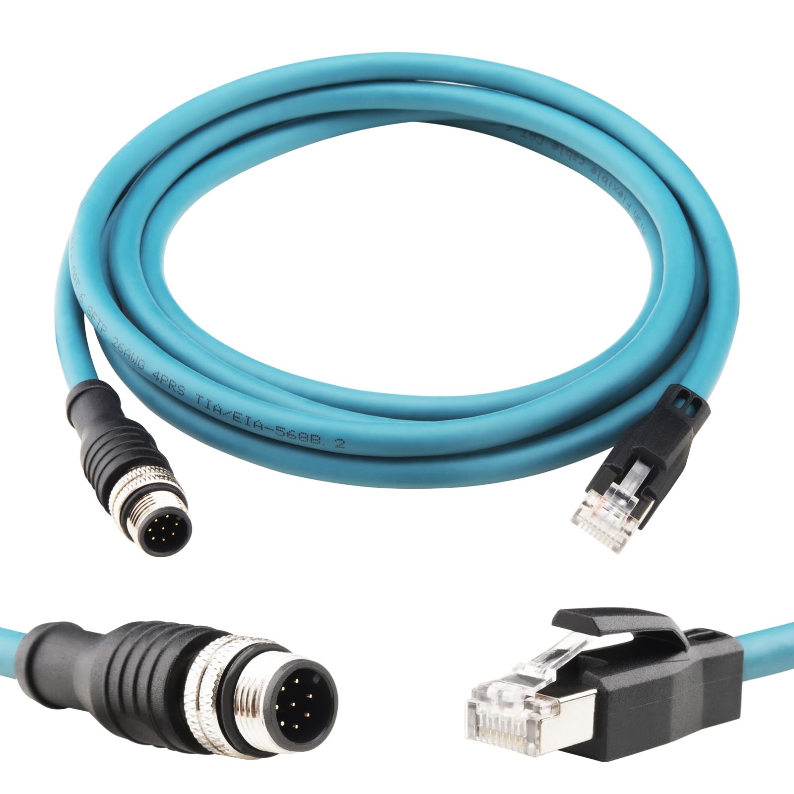 M12 8 pin Male to RJ45 Industrial Ethernet Cable Cat6,Automation Systems Interconnect M12 8 Pin A Code Male to RJ45 Shielded Cable Assembly, Cat6 SFTP 26 AWG 2M/6.6Ft