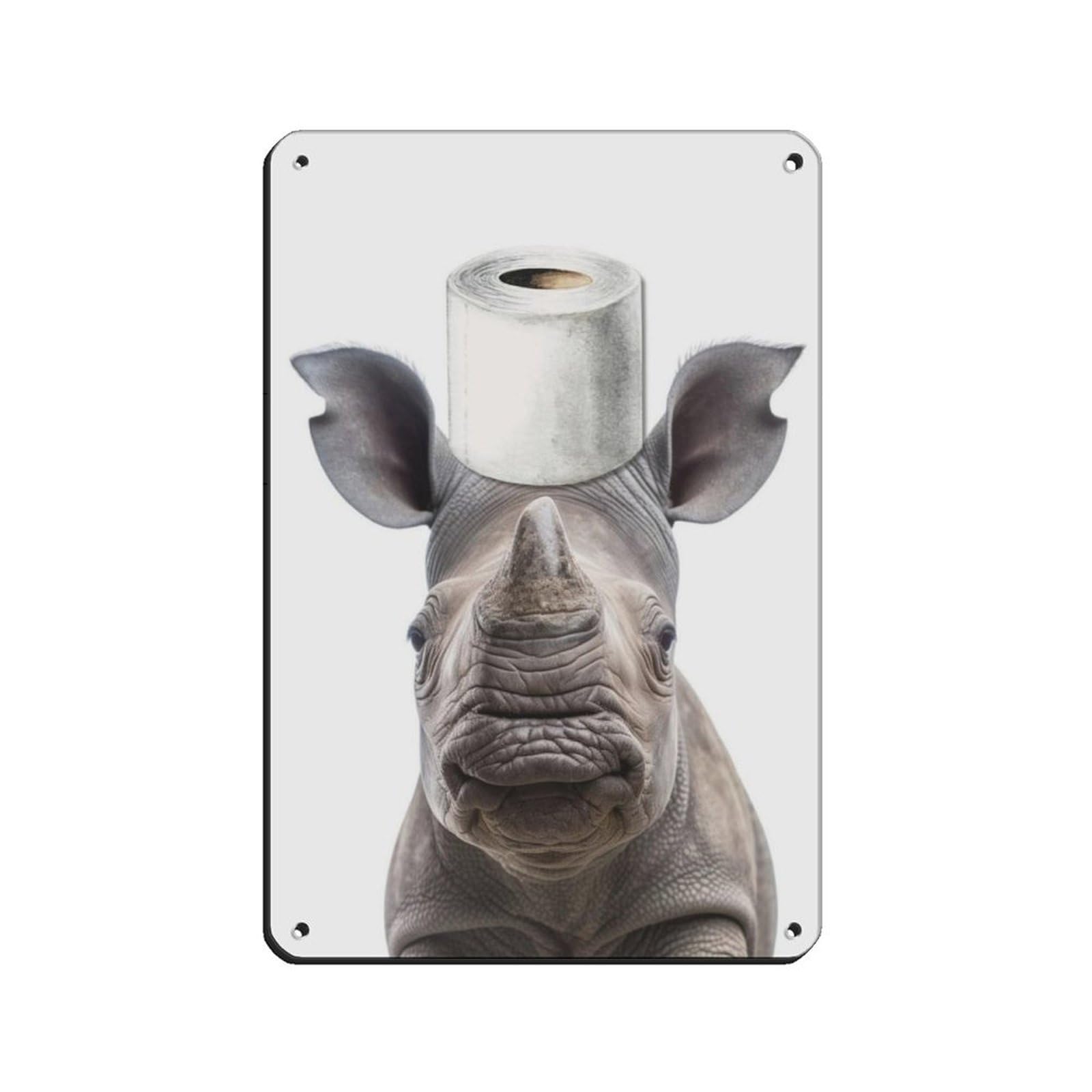 Bathroom Art, Rhino Rhinoceros Art Retro Poster Metal Tin Sign Chic Art Retro Iron Painting Bar People Cave Cafe Family Garage Poster Wall Decoration 8x12inch(20x30cm)