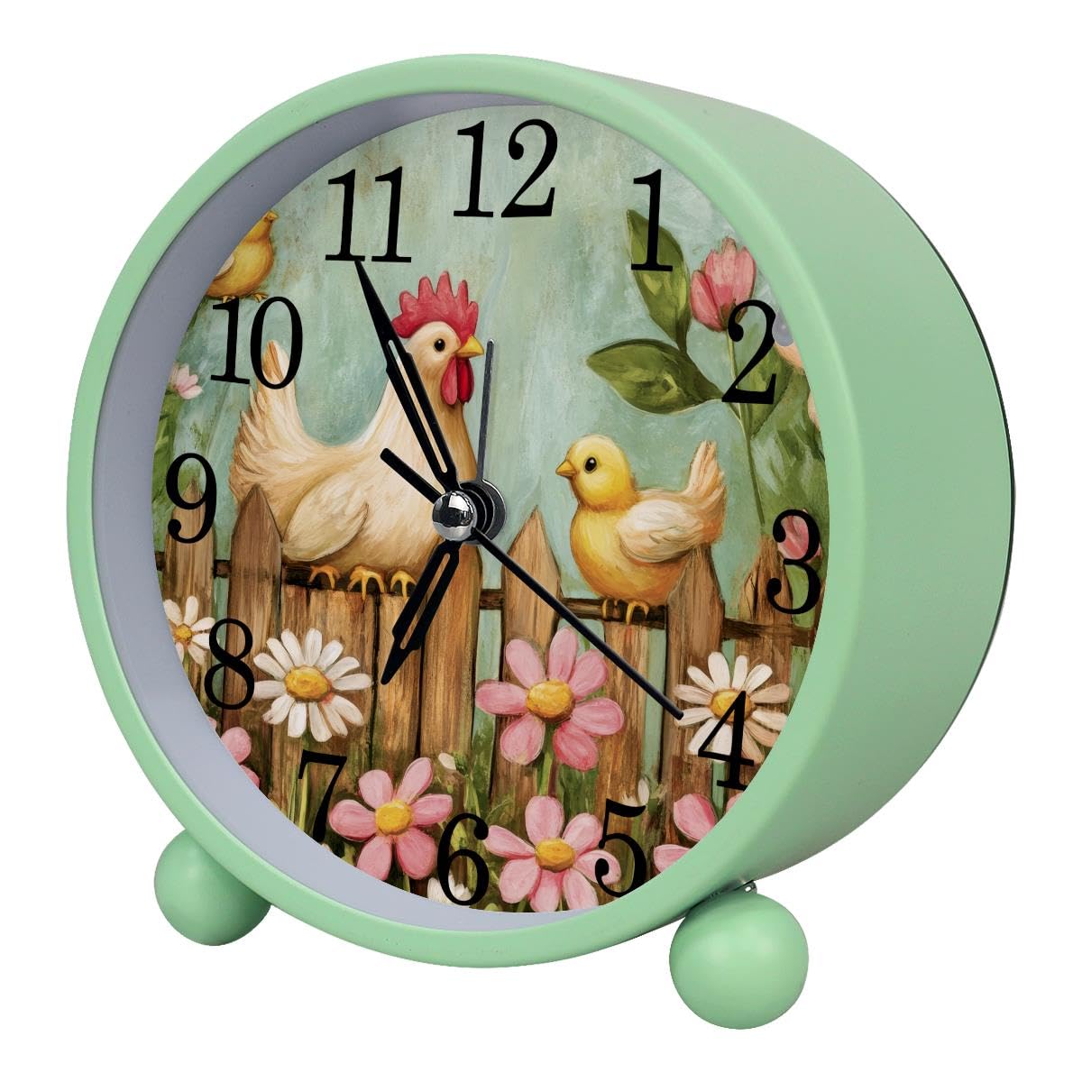 Luoweisi Alarm Clock Spring Flowers Chicken Fence, Silent Non-Ticking with Night Light