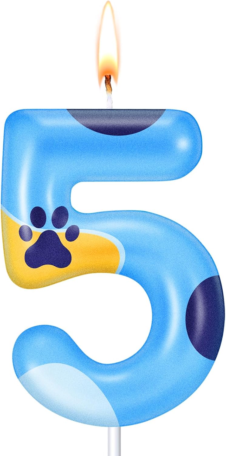 MTLEE Blue Dog Paw Candles Birthday Cake Decorations Cake Cupcake Topper for Boy and Girl Birthday Decoration(5)