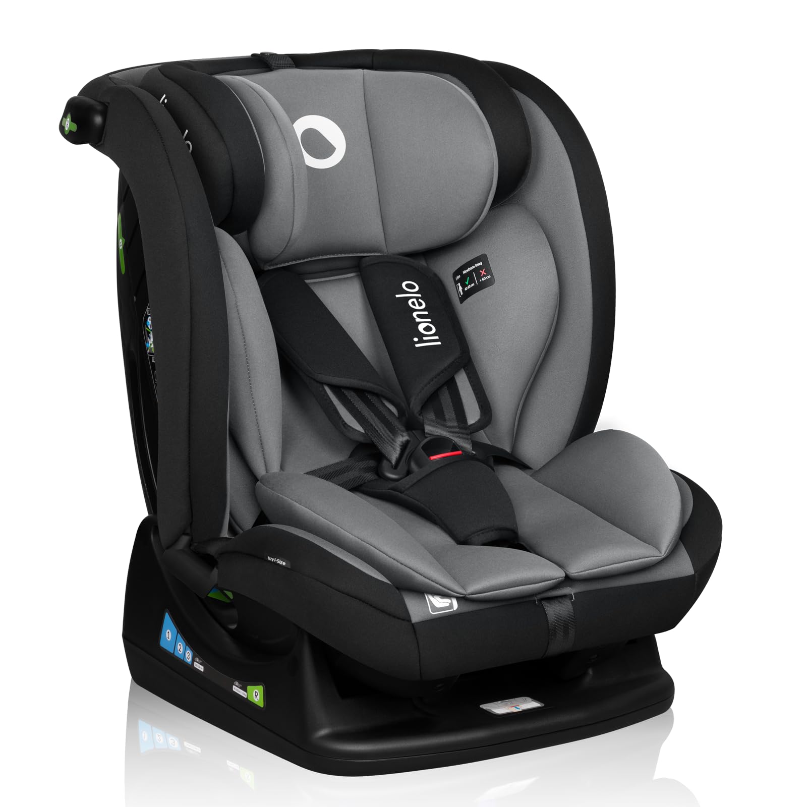 LIONELO IZZY I-SIZE Asiento infantil para niños pequeños de 40-150 cm, instalación versátil, orientado hacia delante y hacia atrás, reposacabezas reforzado, reposacabezas ajustable en 13 posiciones | Instalación Versátil, Orientado hacia Delante y hacia A