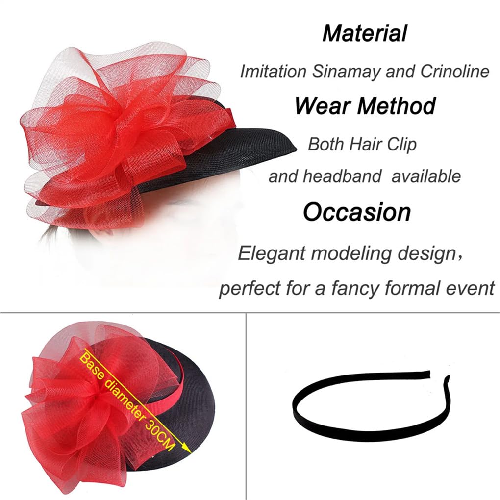 XYNSNDB Damski kapelusz na wesele Fascinator z pałąkiem na głowę i spinką do włosów Vintage urocza czapka Chapeau Kwiatowa szpilka do włosów kość słoniowa z czarnym
