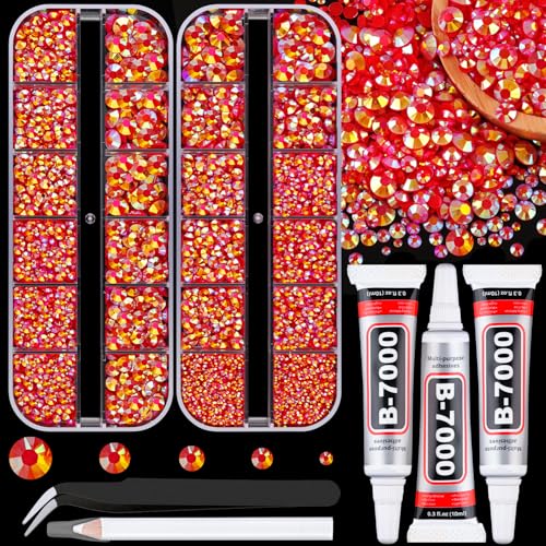 Image of Resin Jelly Rhinestones for Crafting with B7000 Jewelry Glue, 2 Boxes Red AB Flatback Crystals with 3Pcs 10ml Glue, Bedazzling Non Hotfix Gems for DIY Tumblers Clothing Shoes Manicure