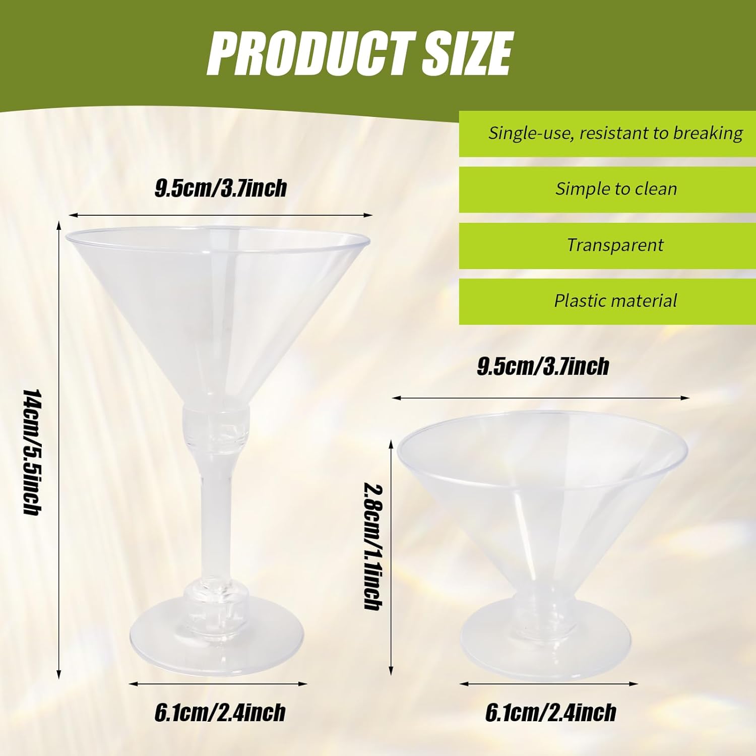 108 Pcs Plastic Martini Glasses, 5 oz Tall Cocktail Glasses, Disposable Mini Plastic Martini Cups for Margarita, Wine, Champagne, Appetizers, Dessert, Wedding, Party, and Bar Events