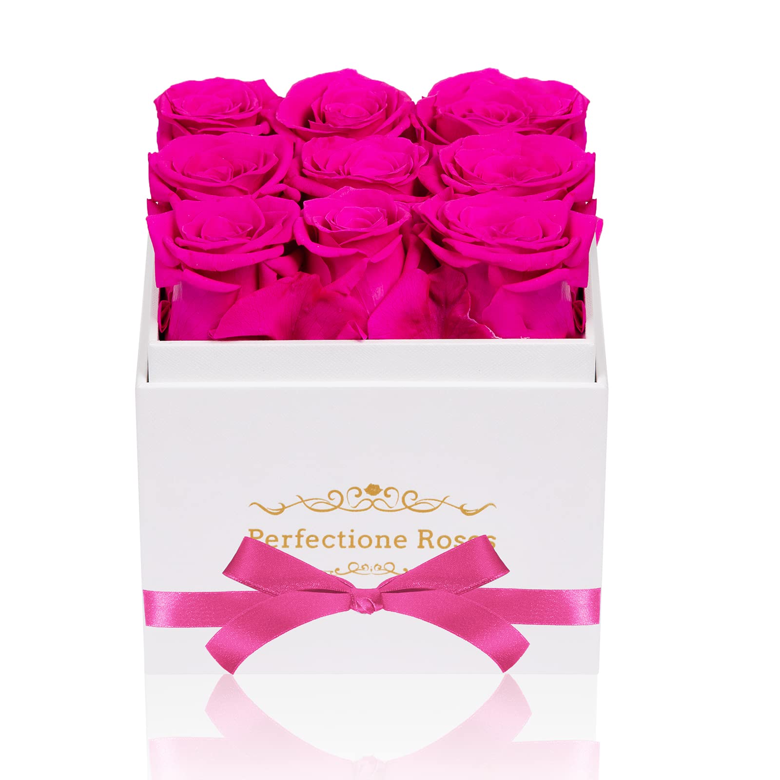 Perfectione RosesPreserved Flowers in a Box, Champagne Real Roses Long-Lasting Rose Valentines Day Gifts for Her, Mothers Day Roses Anniversary Christmas Day (Radiant Pink)