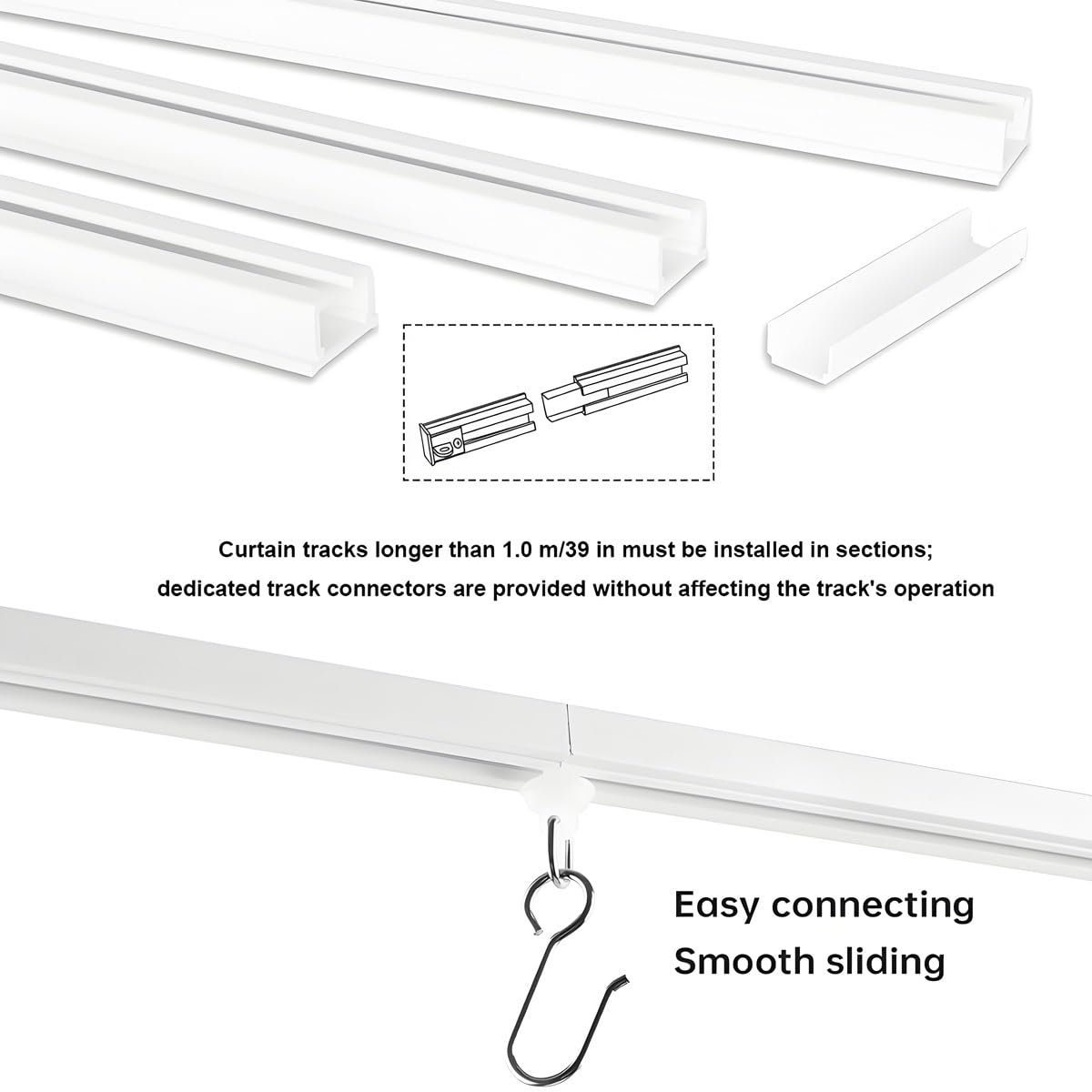 Système de crochets auto-adhésifs pour rideaux sans perçage - Barre de support de plafond silencieuse - Installation facile pour chambre à coucher, salon, bureau (5,70 m)